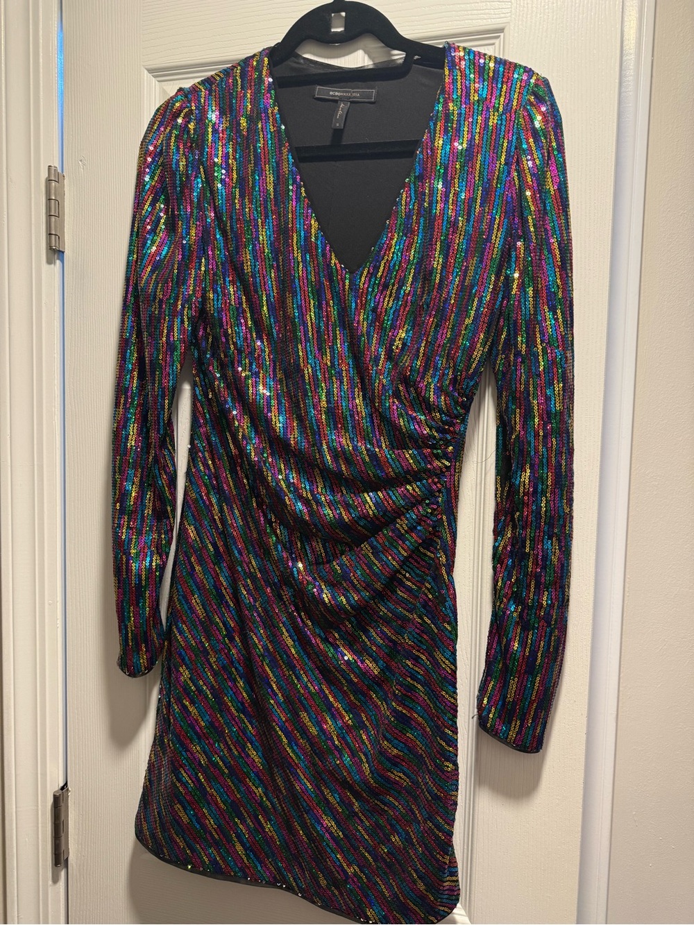 BCBG Multicolor Sequin faux Wrap-Front Party Dress